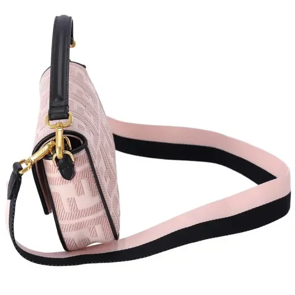 FENDI Mamma Baguette Zucca Pattern Handbag 8BR600 Pink Beige Black Jacquard - Picture 2 of 8